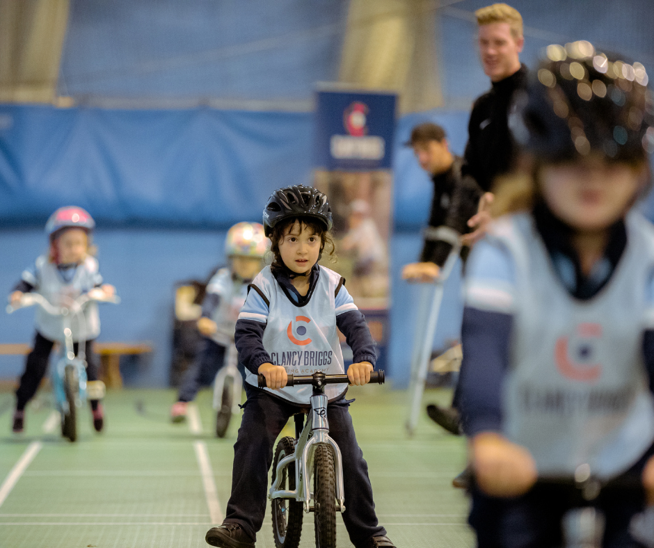 fun on bike in the main hall at Retford Academy 
